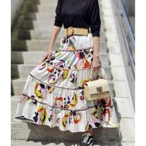 ZARA Tiered‎ Ruffled Colorful Artsy Resort Travel Floral Maxi Peasant Skirt XS
